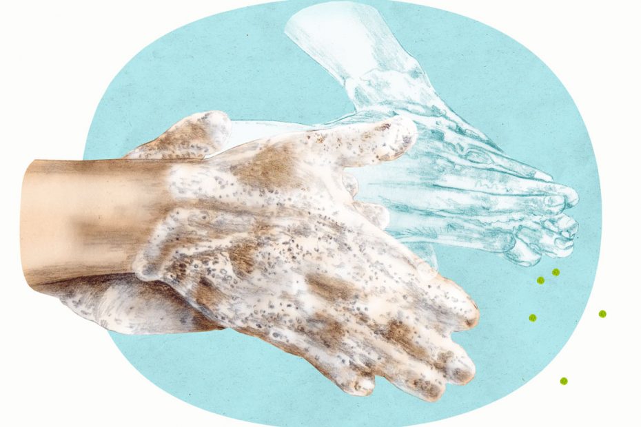 illustration birgit lang – focus, kolumne von yael adler, thema “richtig hände waschen”