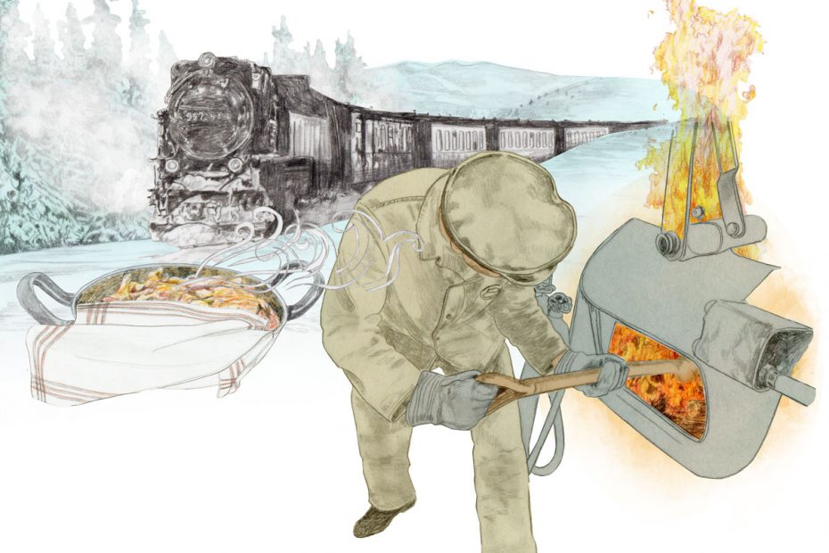 birgit lang illustration - die zeit „warme orte - dampflokfahrt auf dem harzer brocken"